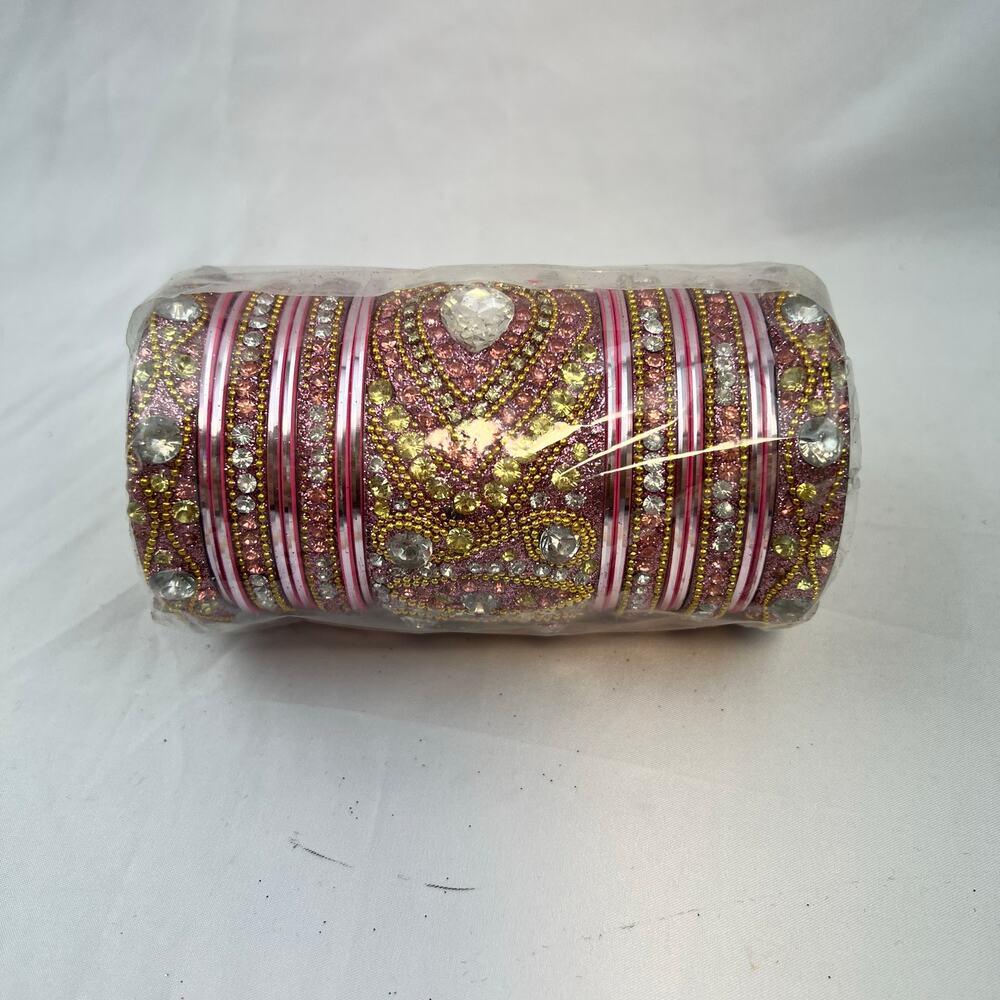 Pink Rhinestone Bangle Set Stack Desi Bridal Wedd… - image 1